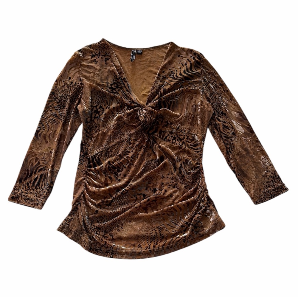 Vtg Snoskins V-Neck Top‎ Animal Print Art to Wear Wmn’s S Y2K Babydoll